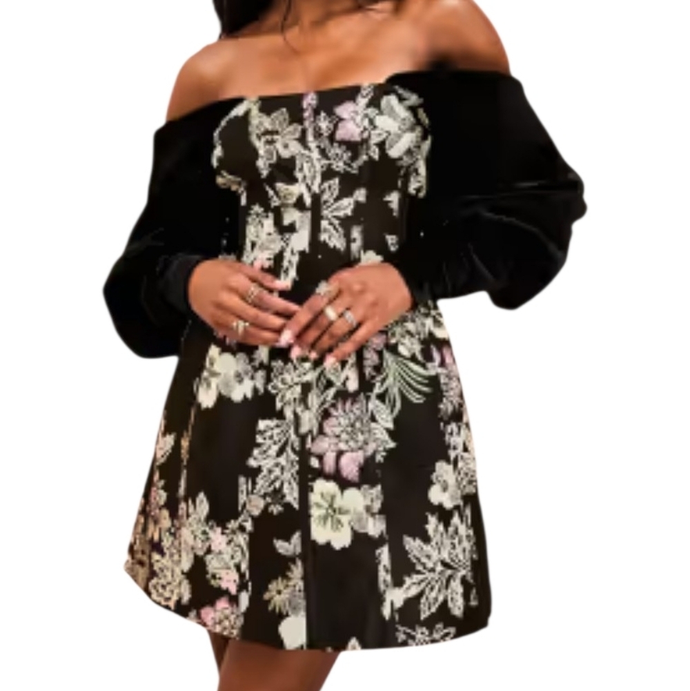 ASOS LUXE off shoulder jacquard mini dress